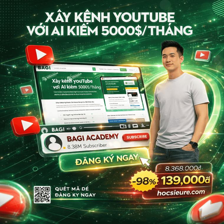 Khóa Học Bagi Academy – Xây kênh Youtube với AI kiếm 5000$/tháng 2026